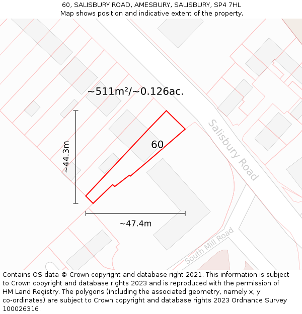60, SALISBURY ROAD, AMESBURY, SALISBURY, SP4 7HL: Plot and title map