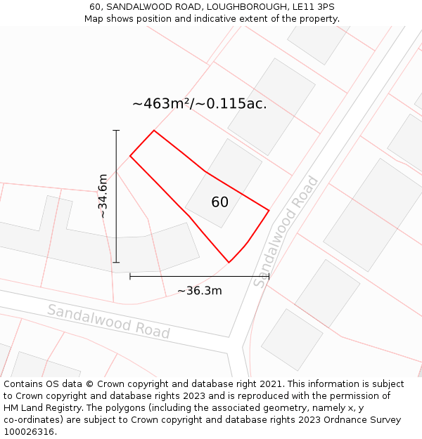 60, SANDALWOOD ROAD, LOUGHBOROUGH, LE11 3PS: Plot and title map
