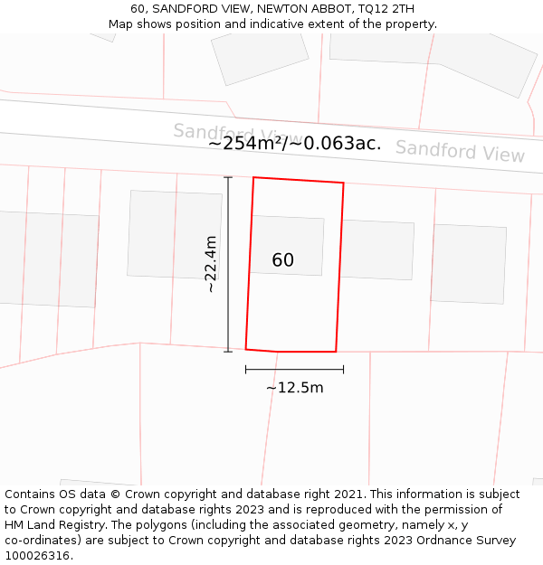 60, SANDFORD VIEW, NEWTON ABBOT, TQ12 2TH: Plot and title map