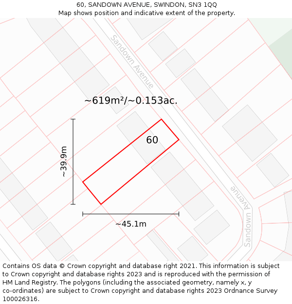 60, SANDOWN AVENUE, SWINDON, SN3 1QQ: Plot and title map