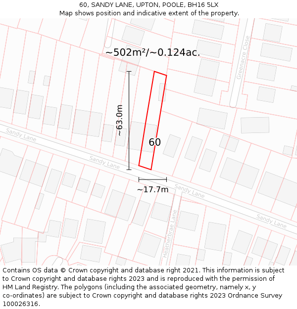 60, SANDY LANE, UPTON, POOLE, BH16 5LX: Plot and title map
