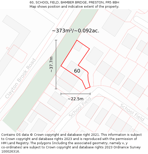 60, SCHOOL FIELD, BAMBER BRIDGE, PRESTON, PR5 8BH: Plot and title map