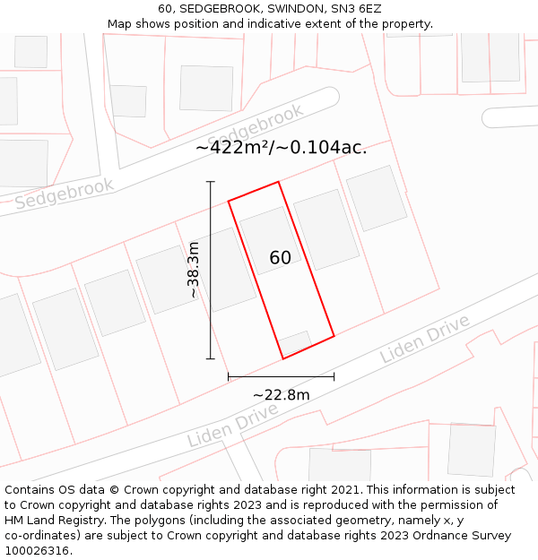 60, SEDGEBROOK, SWINDON, SN3 6EZ: Plot and title map