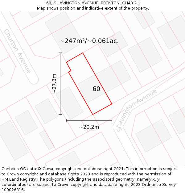 60, SHAVINGTON AVENUE, PRENTON, CH43 2LJ: Plot and title map