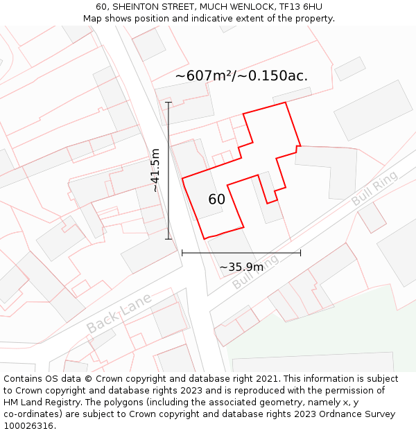 60, SHEINTON STREET, MUCH WENLOCK, TF13 6HU: Plot and title map