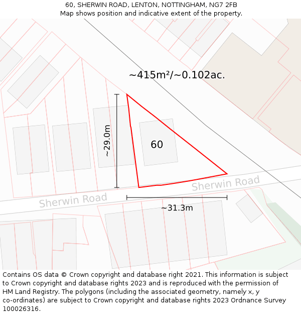 60, SHERWIN ROAD, LENTON, NOTTINGHAM, NG7 2FB: Plot and title map