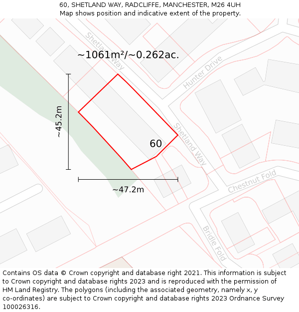 60, SHETLAND WAY, RADCLIFFE, MANCHESTER, M26 4UH: Plot and title map