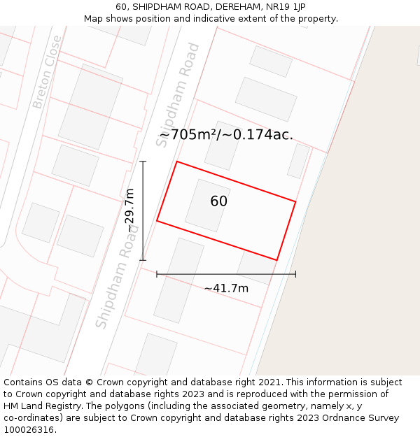 60, SHIPDHAM ROAD, DEREHAM, NR19 1JP: Plot and title map