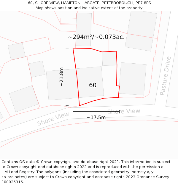 60, SHORE VIEW, HAMPTON HARGATE, PETERBOROUGH, PE7 8FS: Plot and title map