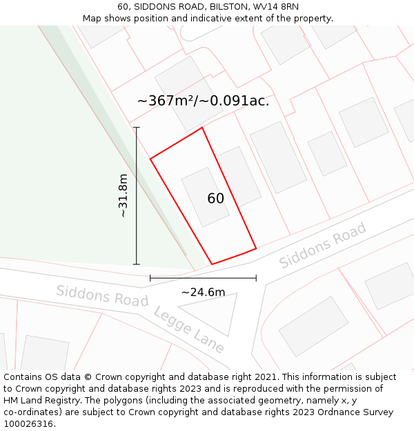 60, SIDDONS ROAD, BILSTON, WV14 8RN: Plot and title map