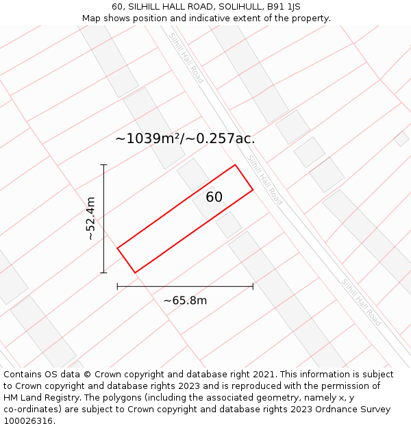 60, SILHILL HALL ROAD, SOLIHULL, B91 1JS: Plot and title map
