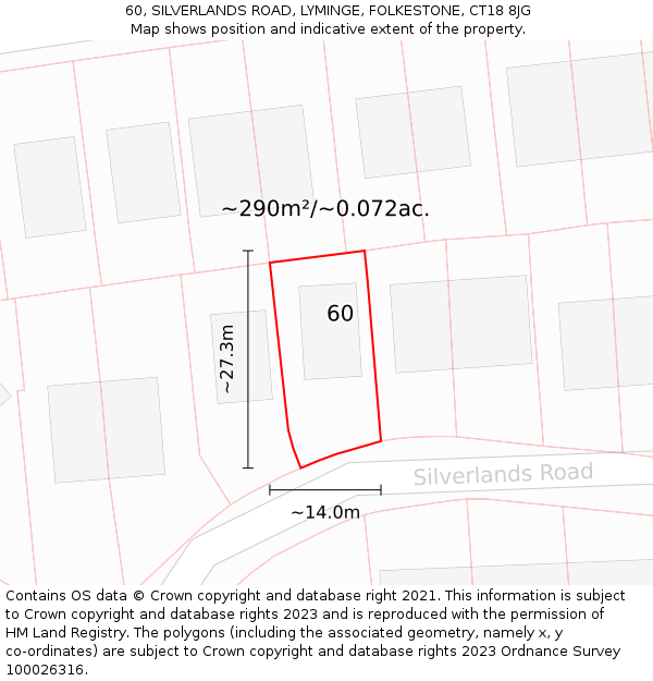 60, SILVERLANDS ROAD, LYMINGE, FOLKESTONE, CT18 8JG: Plot and title map