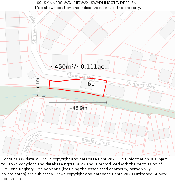 60, SKINNERS WAY, MIDWAY, SWADLINCOTE, DE11 7NL: Plot and title map