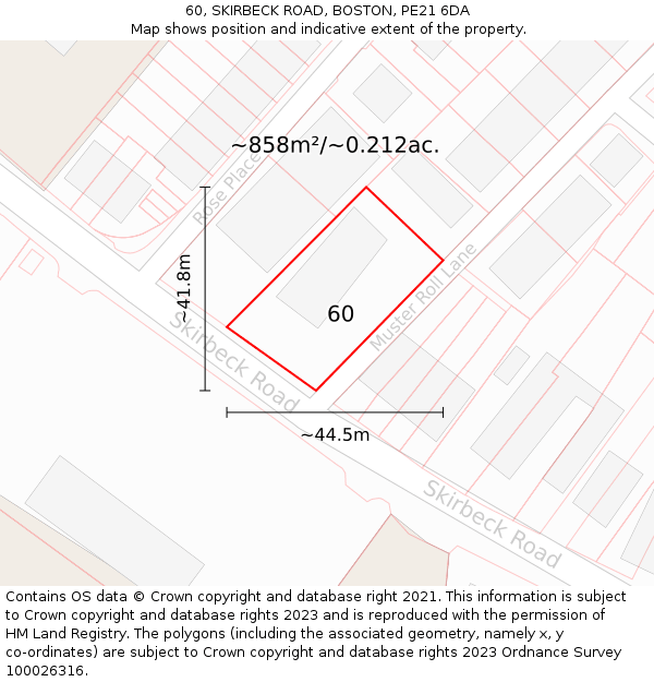 60, SKIRBECK ROAD, BOSTON, PE21 6DA: Plot and title map