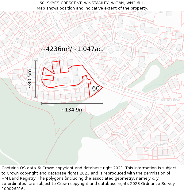 60, SKYES CRESCENT, WINSTANLEY, WIGAN, WN3 6HU: Plot and title map