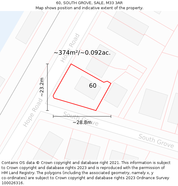 60, SOUTH GROVE, SALE, M33 3AR: Plot and title map