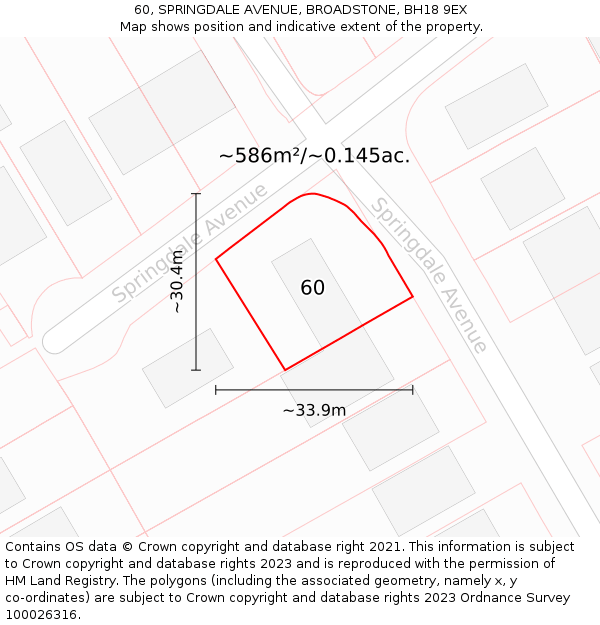 60, SPRINGDALE AVENUE, BROADSTONE, BH18 9EX: Plot and title map