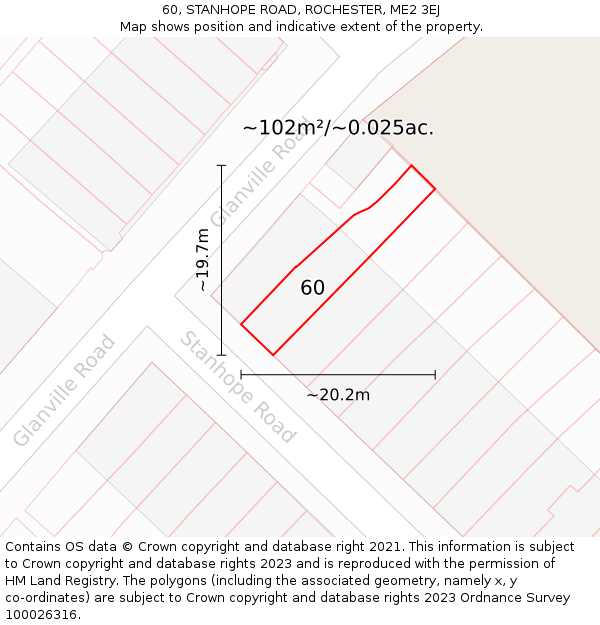 60, STANHOPE ROAD, ROCHESTER, ME2 3EJ: Plot and title map