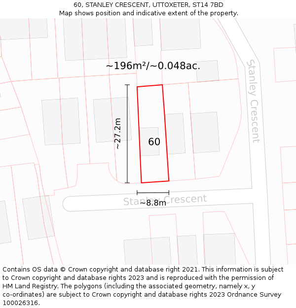 60, STANLEY CRESCENT, UTTOXETER, ST14 7BD: Plot and title map