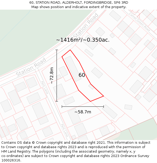 60, STATION ROAD, ALDERHOLT, FORDINGBRIDGE, SP6 3RD: Plot and title map