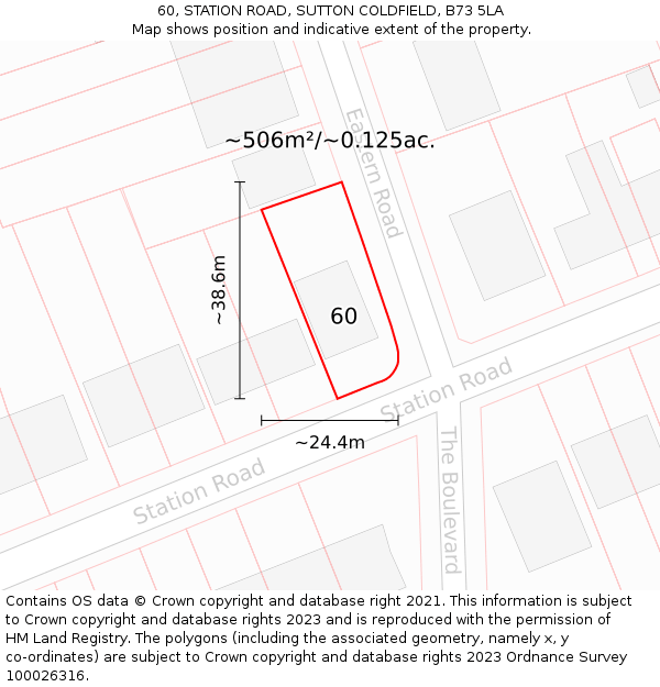 60, STATION ROAD, SUTTON COLDFIELD, B73 5LA: Plot and title map