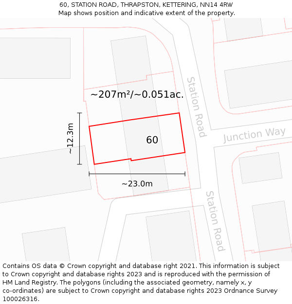 60, STATION ROAD, THRAPSTON, KETTERING, NN14 4RW: Plot and title map