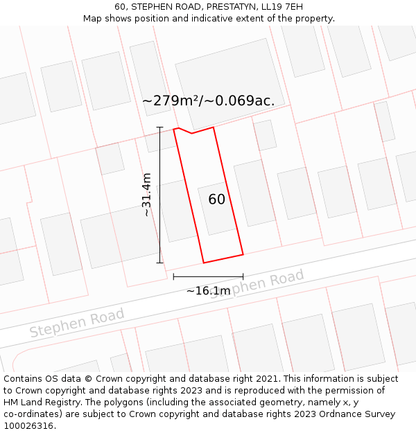 60, STEPHEN ROAD, PRESTATYN, LL19 7EH: Plot and title map