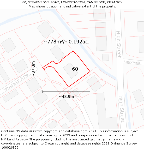60, STEVENSONS ROAD, LONGSTANTON, CAMBRIDGE, CB24 3GY: Plot and title map