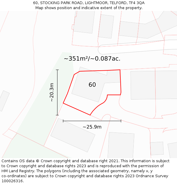 60, STOCKING PARK ROAD, LIGHTMOOR, TELFORD, TF4 3QA: Plot and title map
