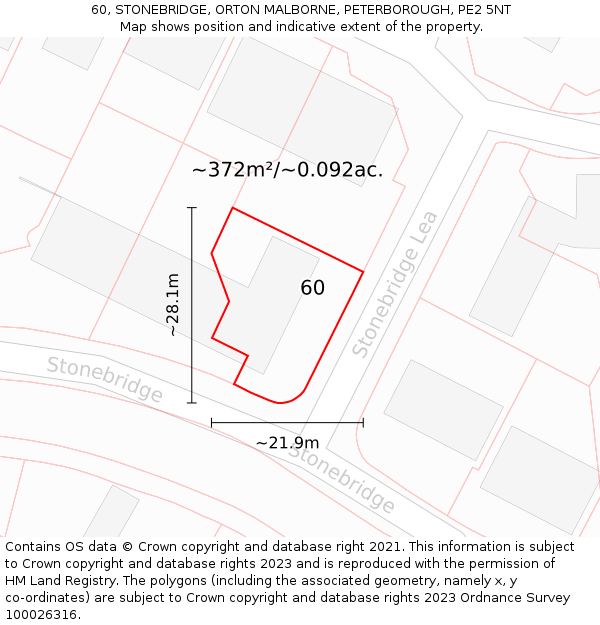 60, STONEBRIDGE, ORTON MALBORNE, PETERBOROUGH, PE2 5NT: Plot and title map
