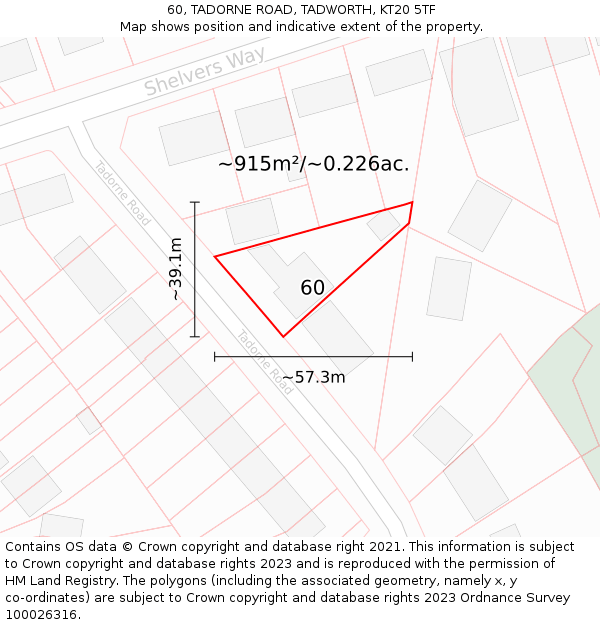 60, TADORNE ROAD, TADWORTH, KT20 5TF: Plot and title map