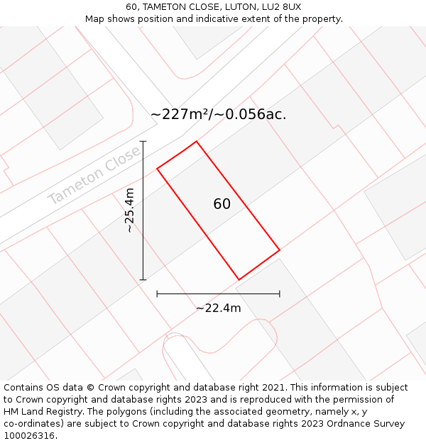 60, TAMETON CLOSE, LUTON, LU2 8UX: Plot and title map