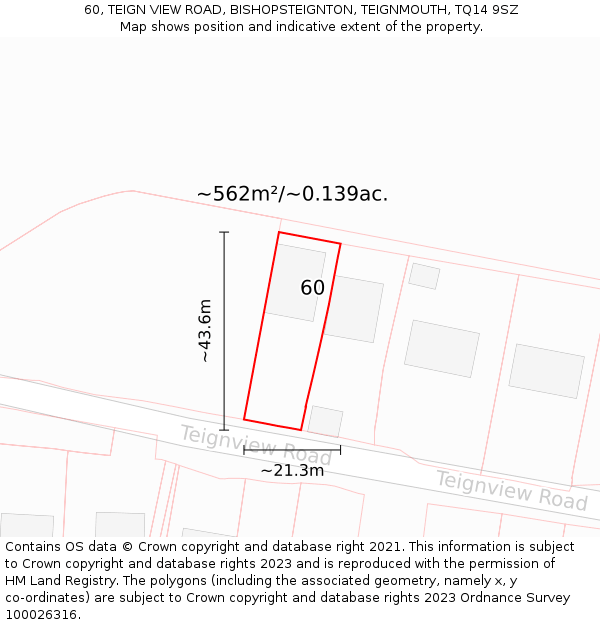 60, TEIGN VIEW ROAD, BISHOPSTEIGNTON, TEIGNMOUTH, TQ14 9SZ: Plot and title map