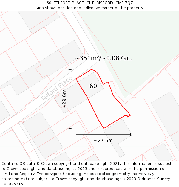 60, TELFORD PLACE, CHELMSFORD, CM1 7QZ: Plot and title map