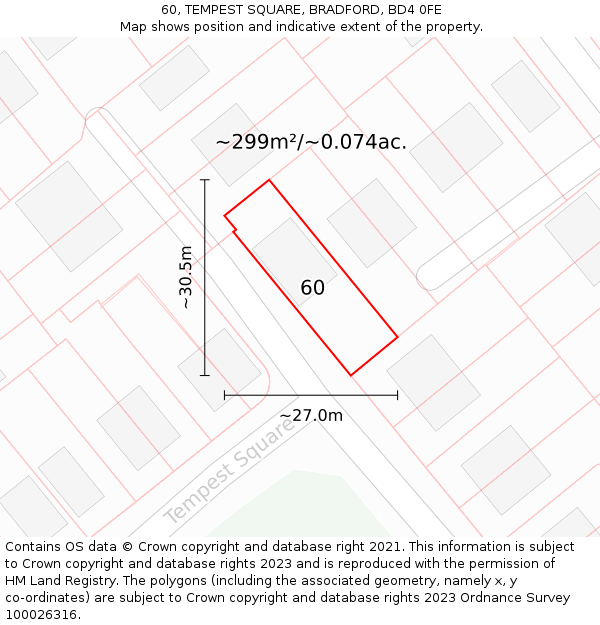 60, TEMPEST SQUARE, BRADFORD, BD4 0FE: Plot and title map
