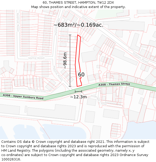 60, THAMES STREET, HAMPTON, TW12 2DX: Plot and title map
