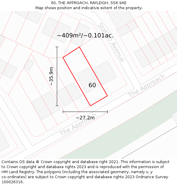 60, THE APPROACH, RAYLEIGH, SS6 9AE: Plot and title map