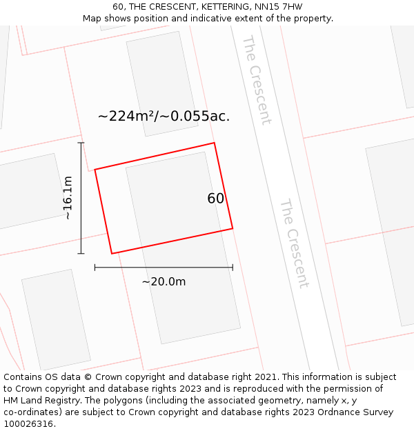60, THE CRESCENT, KETTERING, NN15 7HW: Plot and title map