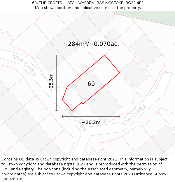 60, THE CROFTS, HATCH WARREN, BASINGSTOKE, RG22 4RF: Plot and title map