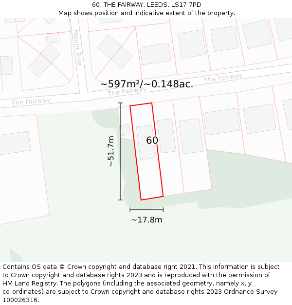 60, THE FAIRWAY, LEEDS, LS17 7PD: Plot and title map