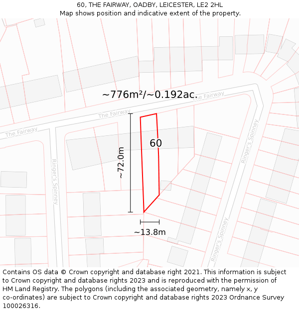 60, THE FAIRWAY, OADBY, LEICESTER, LE2 2HL: Plot and title map