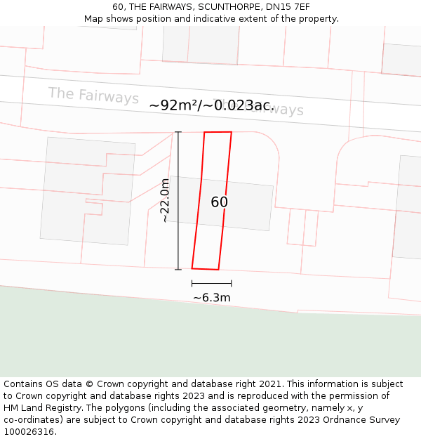 60, THE FAIRWAYS, SCUNTHORPE, DN15 7EF: Plot and title map