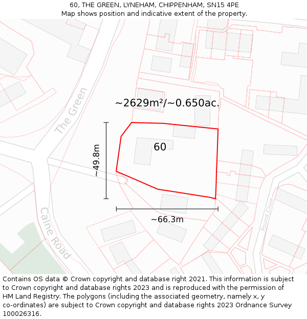 60, THE GREEN, LYNEHAM, CHIPPENHAM, SN15 4PE: Plot and title map