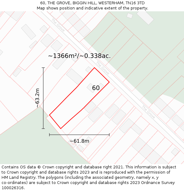 60, THE GROVE, BIGGIN HILL, WESTERHAM, TN16 3TD: Plot and title map