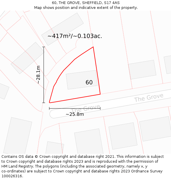 60, THE GROVE, SHEFFIELD, S17 4AS: Plot and title map