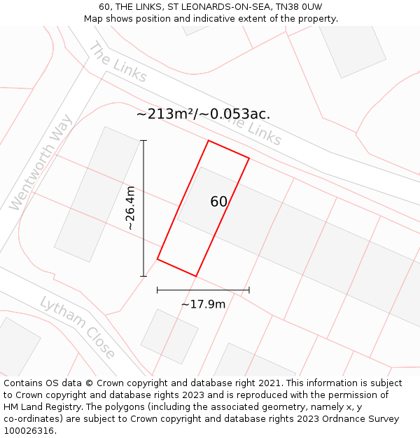 60, THE LINKS, ST LEONARDS-ON-SEA, TN38 0UW: Plot and title map