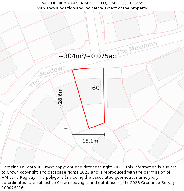60, THE MEADOWS, MARSHFIELD, CARDIFF, CF3 2AY: Plot and title map
