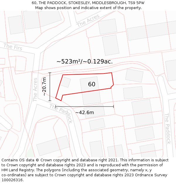 60, THE PADDOCK, STOKESLEY, MIDDLESBROUGH, TS9 5PW: Plot and title map