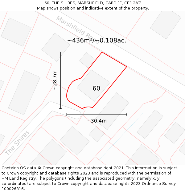 60, THE SHIRES, MARSHFIELD, CARDIFF, CF3 2AZ: Plot and title map