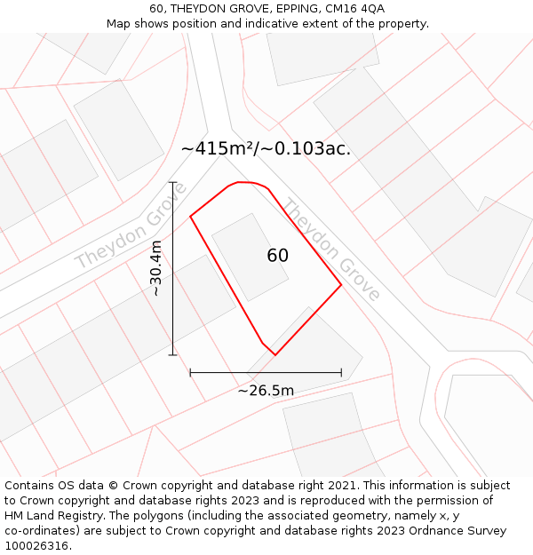 60, THEYDON GROVE, EPPING, CM16 4QA: Plot and title map